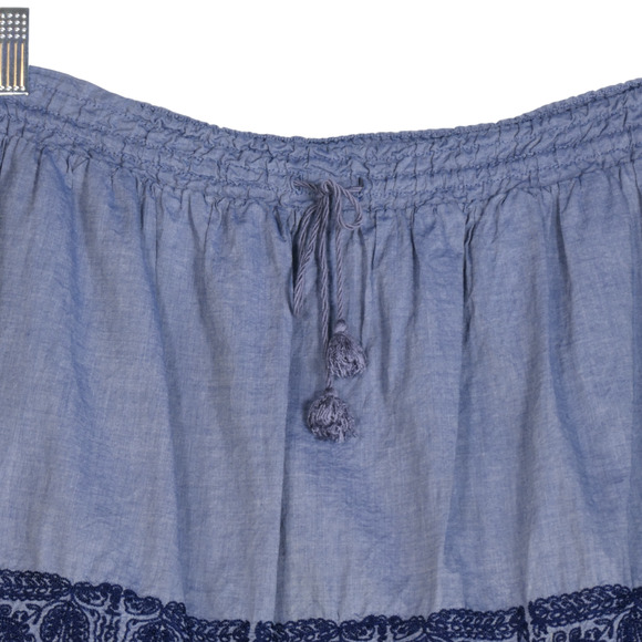 J Crew Mini Skirt Womens Medium Blue Tasseled Elastic Waist Boho Casual Chic - Picture 2 of 6